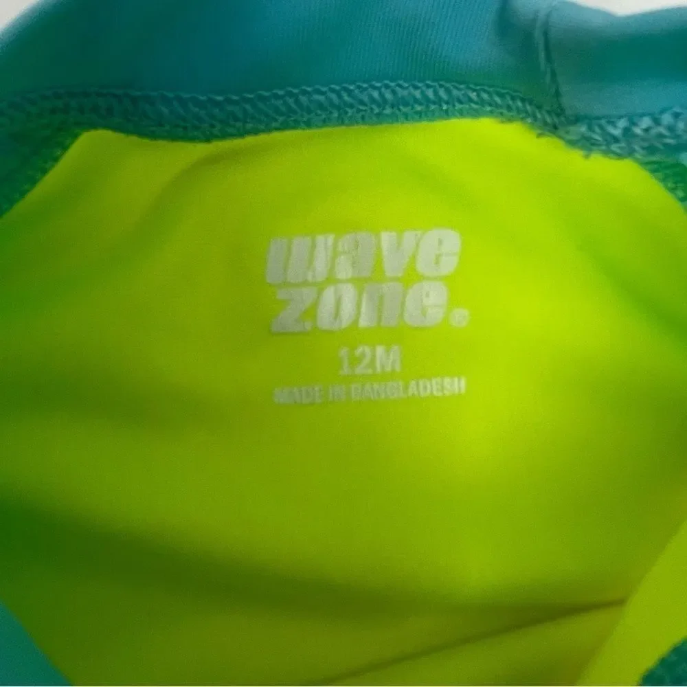 Wave Zone Swimsuit Bright Green/Yellow & Blue 2-Pieces Sharks Baby Boy Size 12M